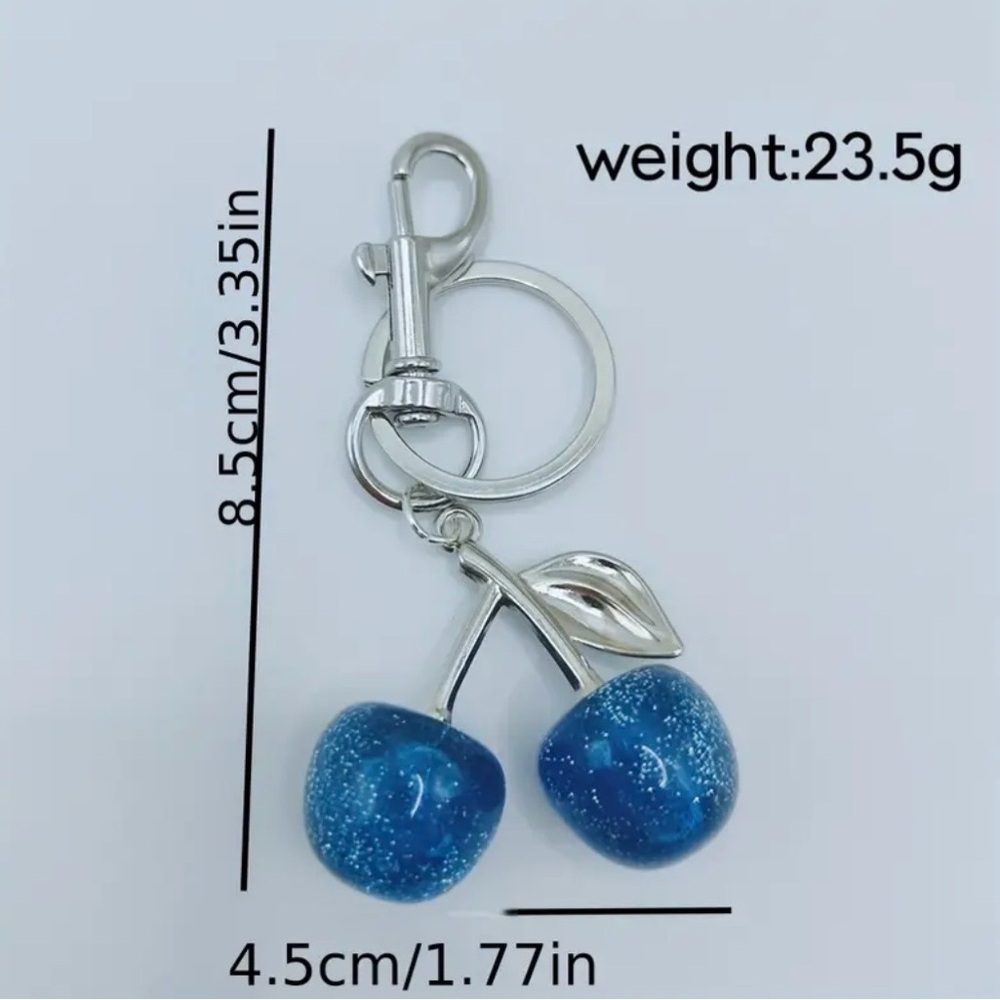 Cherries Blue & Silver Bag Charm Keychain, NEW - Picture 2 of 6